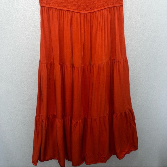 ZESICA 2025 Summer Casual Flutter Sleeve Smocked Elastic Waist Tiered Midi Dress - Picture 4 of 7